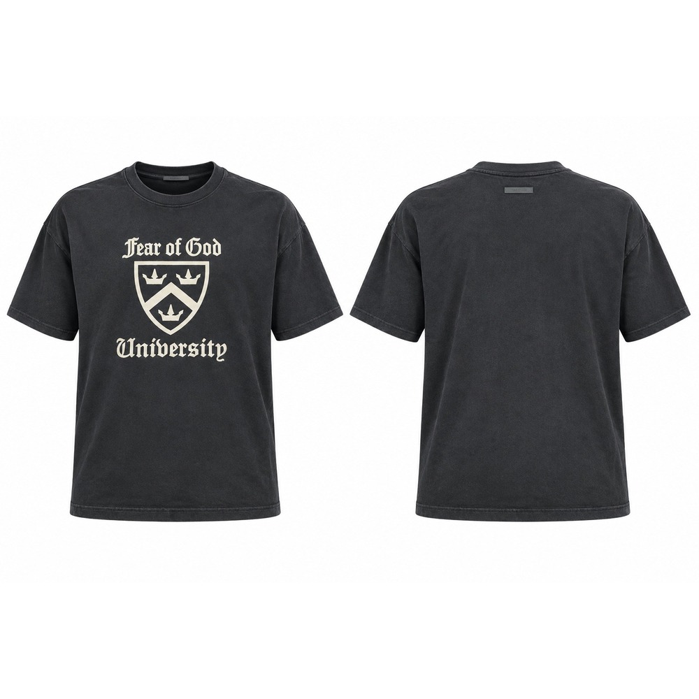Fear of God Essentials University T-Shirt Black Graphic Crest Oversized Tee